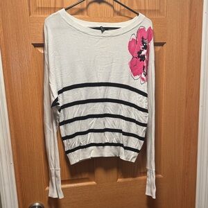 INC International Concepts White and Pink Floral Sweatshirt